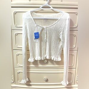 Cantonstory Cardigan Size Small/Medium White Front Lace Up